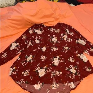 Burgundy Floral Hi-Lo Top